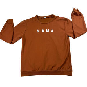 Mama Sweatshirt Womens Small Brown Crewneck Pullover Cozy Casual Graphic Top!